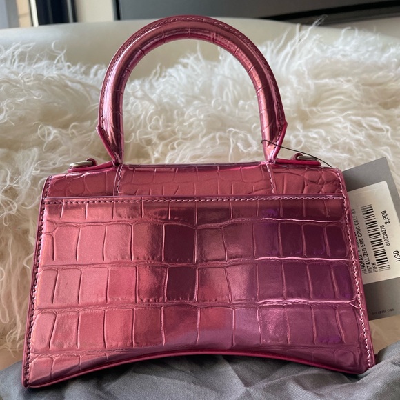 ❌SOLD❌Balenciaga Hourglass Pink Metallic Calfskin Croc Embossed Bag XS BRAND NEW - Picture 3 of 11